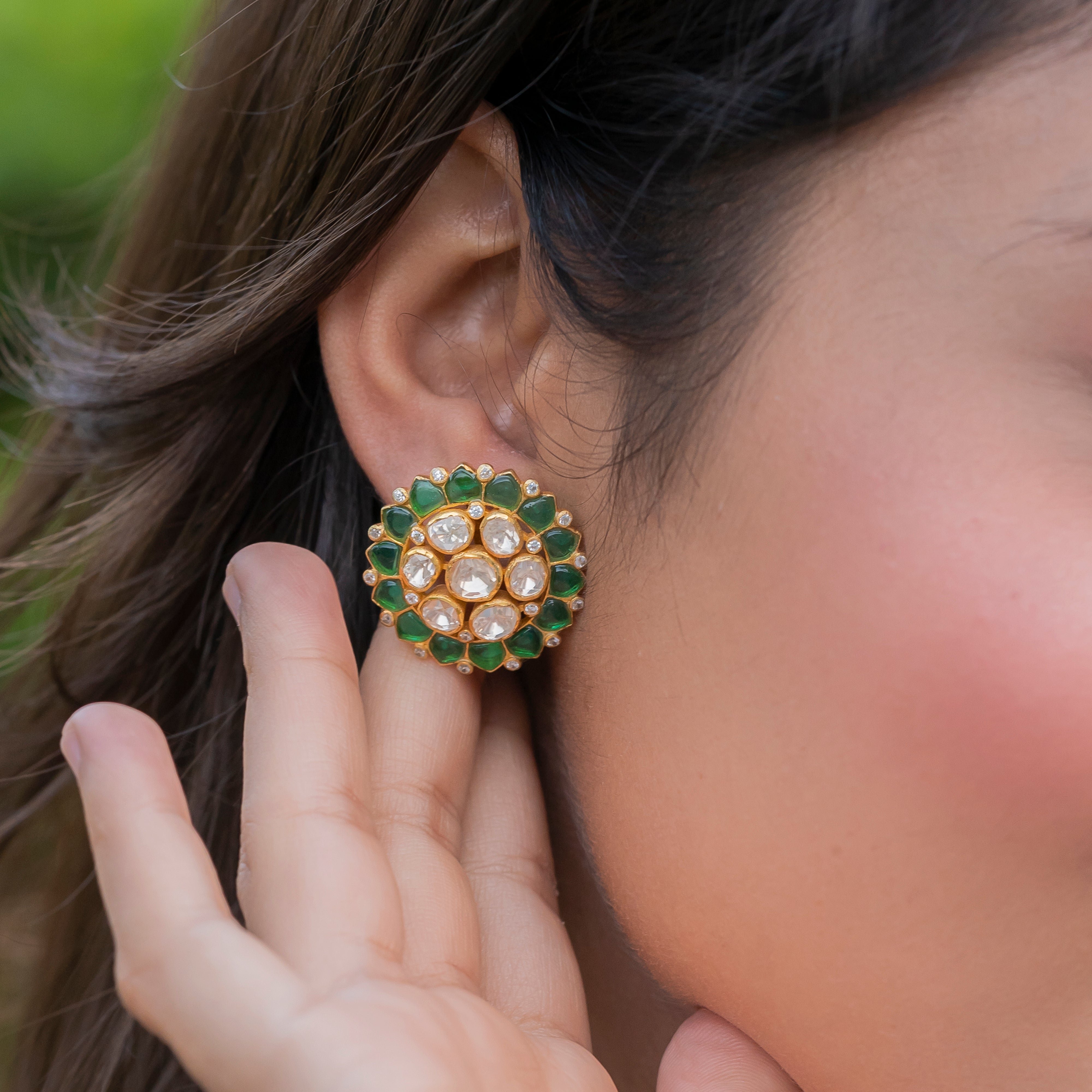 Buy Exclusive Uncut Kundan Polki Stud Earrings, Silver Chandbali Earrings  ,sabyasachi Jewelry,kundan Earrings,polki Earrings,kundan Jewelry Online in  India - Etsy